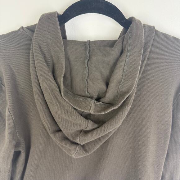 Urban Outfitters Womens Long Sleeve Full-Zip Rib Knit Brown Hooded Jacket Large - Picture 6 of 11